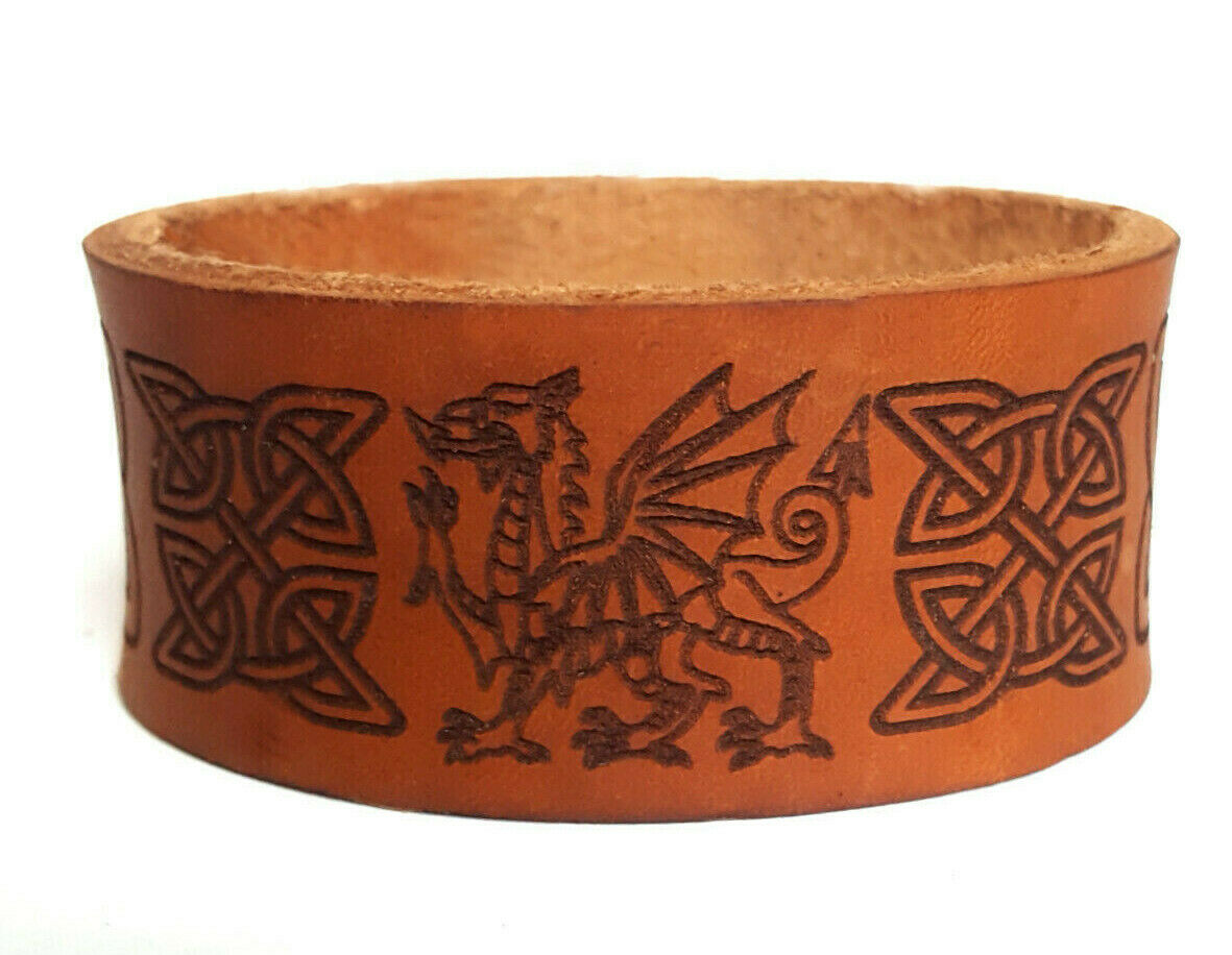 Welsh Dragon Leather Cuff Bracelet, Men's Dragon Bracelet