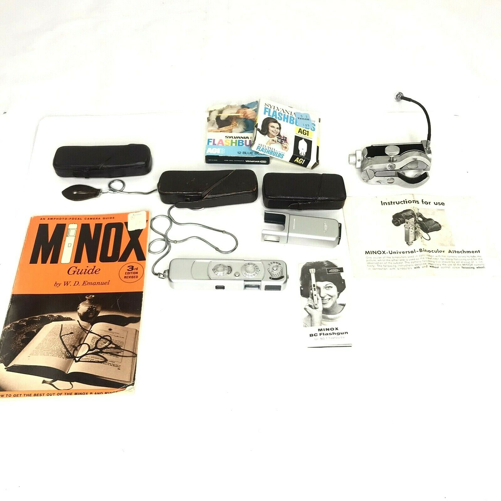 Minox B Spy Camera Bc Flashgun Bionocular Attachment Germany Vintage 60's