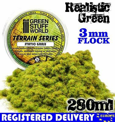 Static Grass Flock 3mm - Realistic Green - 280 Ml - Scenery Grass Diorama Bases